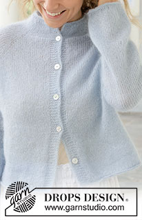 Morning Dream Cardigan / DROPS 259-14 - Stickad kofta i 2 trådar DROPS Kid-Silk. Arbetet stickas uppifrån och ner i slätstickning med raglan och i-cord. Storlek S - XXXL.