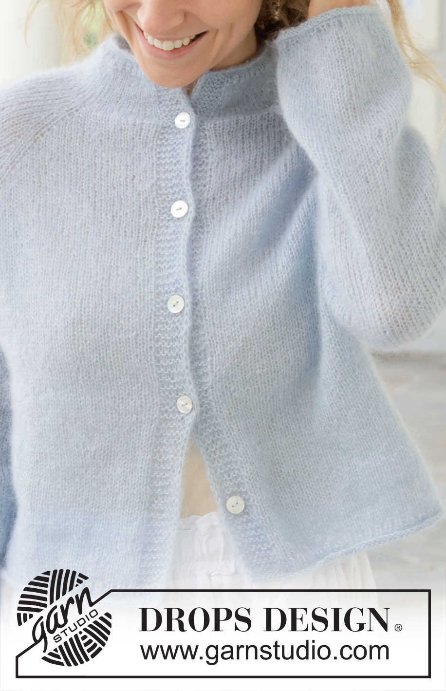 Morning Dream Cardigan / DROPS 259-14 - Stickad kofta i 2 trådar DROPS Kid-Silk. Arbetet stickas uppifrån och ner i slätstickning med raglan och i-cord. Storlek S - XXXL.