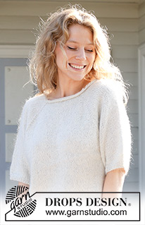 Blossom Whisper / DROPS 259-15 - Maglione lavorato ai ferri in DROPS Alpaca e DROPS Kid-Silk. Lavorato dall’alto in basso a maglia rasata, collo arrotolato, raglan e maniche corte. Taglie S - XXXL.