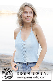 Ocean Halter / DROPS 259-20 - Strikket top / singlet i DROPS Safran. Arbejdet strikkes oppefra og ned med bølgemønster, stropper, i-cord og rib. Størrelse S - XXXL.