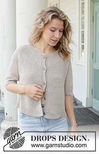 Moon Dust Cardigan / DROPS 259-21 - Prjónuð peysa með stuttum ermum úr DROPS Belle eða DROPS Sky. Stykkið er prjónað ofan frá og niður í sléttprjóni með hringlaga berustykki og i-cord. Stærð S - XXXL.