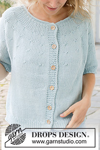 Beaded Sky Cardigan / DROPS 259-26 - Knitted jacket with short sleeves in DROPS Paris. The piece is worked top down with stocking stitch, round yoke, rolled neck and I-cord. Sizes S - XXXL.