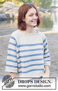 Hidden Seaside / DROPS 259-29 - Maglione lavorato ai ferri in DROPS Soft Tweed. Lavorato dall’alto in basso con raglan, strisce e bordi arrotolati. Taglie S - XXXL.