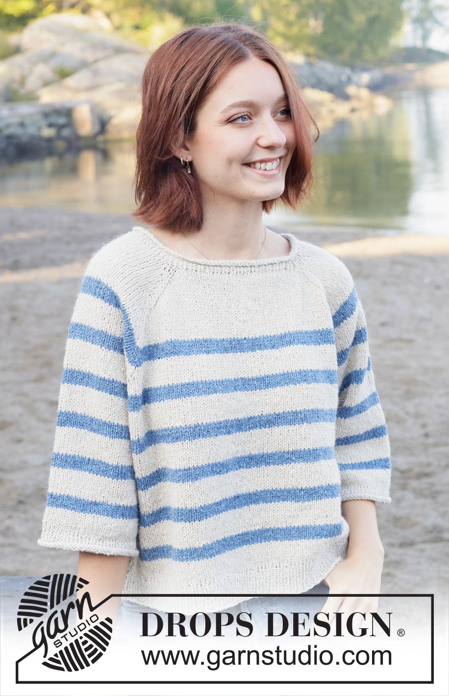 Hidden Seaside / DROPS 259-29 - Maglione lavorato ai ferri in DROPS Soft Tweed. Lavorato dall’alto in basso con raglan, strisce e bordi arrotolati. Taglie S - XXXL.