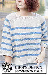 Hidden Seaside / DROPS 259-29 - Maglione lavorato ai ferri in DROPS Soft Tweed. Lavorato dall’alto in basso con raglan, strisce e bordi arrotolati. Taglie S - XXXL.