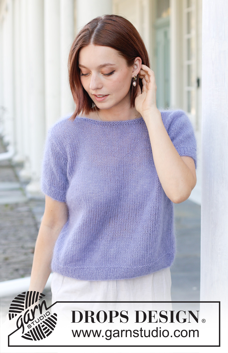 Violet Reverie / DROPS 259-3 - Gestrickter Pullover in 2 Fäden DROPS Kid-Silk. Die Arbeit wird von unten nach oben glatt rechts mit angenähten kurzen Ärmeln gestrickt. Größe XS - XXL.