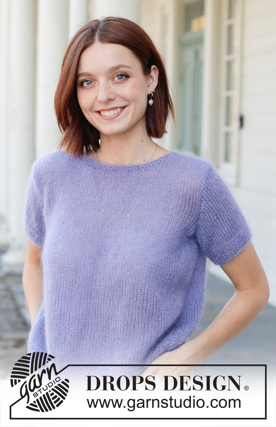 Violet Reverie / DROPS 259-3 - Gestrickter Pullover in 2 Fäden DROPS Kid-Silk. Die Arbeit wird von unten nach oben glatt rechts mit angenähten kurzen Ärmeln gestrickt. Größe XS - XXL.