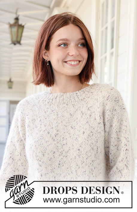 Snowy Sparkles / DROPS 259-31 - Maglione lavorato ai ferri con 1 capo di DROPS Fabel e 1 capo di DROPS Brushed Alpaca Silk. Lavorato dal basso verso l’alto a maglia rasata, e maniche cucite. Taglie: XS - XXL.