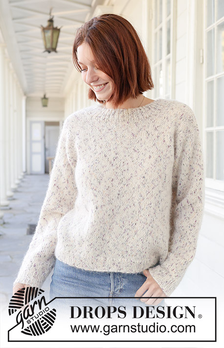 Snowy Sparkles / DROPS 259-31 - Maglione lavorato ai ferri con 1 capo di DROPS Fabel e 1 capo di DROPS Brushed Alpaca Silk. Lavorato dal basso verso l’alto a maglia rasata, e maniche cucite. Taglie: XS - XXL.