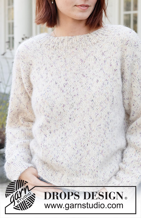 Snowy Sparkles / DROPS 259-31 - Maglione lavorato ai ferri con 1 capo di DROPS Fabel e 1 capo di DROPS Brushed Alpaca Silk. Lavorato dal basso verso l’alto a maglia rasata, e maniche cucite. Taglie: XS - XXL.