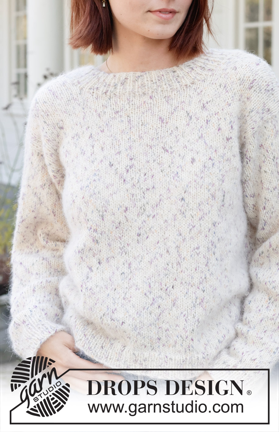 Snowy Sparkles / DROPS 259-31 - Maglione lavorato ai ferri con 1 capo di DROPS Fabel e 1 capo di DROPS Brushed Alpaca Silk. Lavorato dal basso verso l’alto a maglia rasata, e maniche cucite. Taglie: XS - XXL.