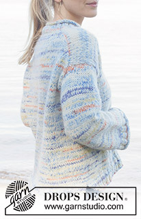 Sunny Seaside / DROPS 259-35 - Knitted jumper in DROPS Fiesta and DROPS Brushed Alpaca Silk. The piece is worked top down with diagonal/European shoulders, split in sides and rolled edges. Sizes XS - XXL.