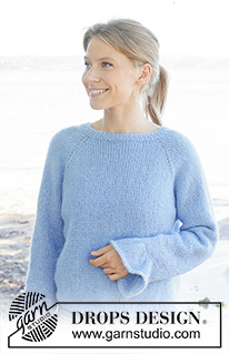 Freshwater Bay / DROPS 259-36 - Knitted jumper in DROPS Air. The piece is worked top down with stocking stitch, raglan and flounces. Sizes S - XXXL.