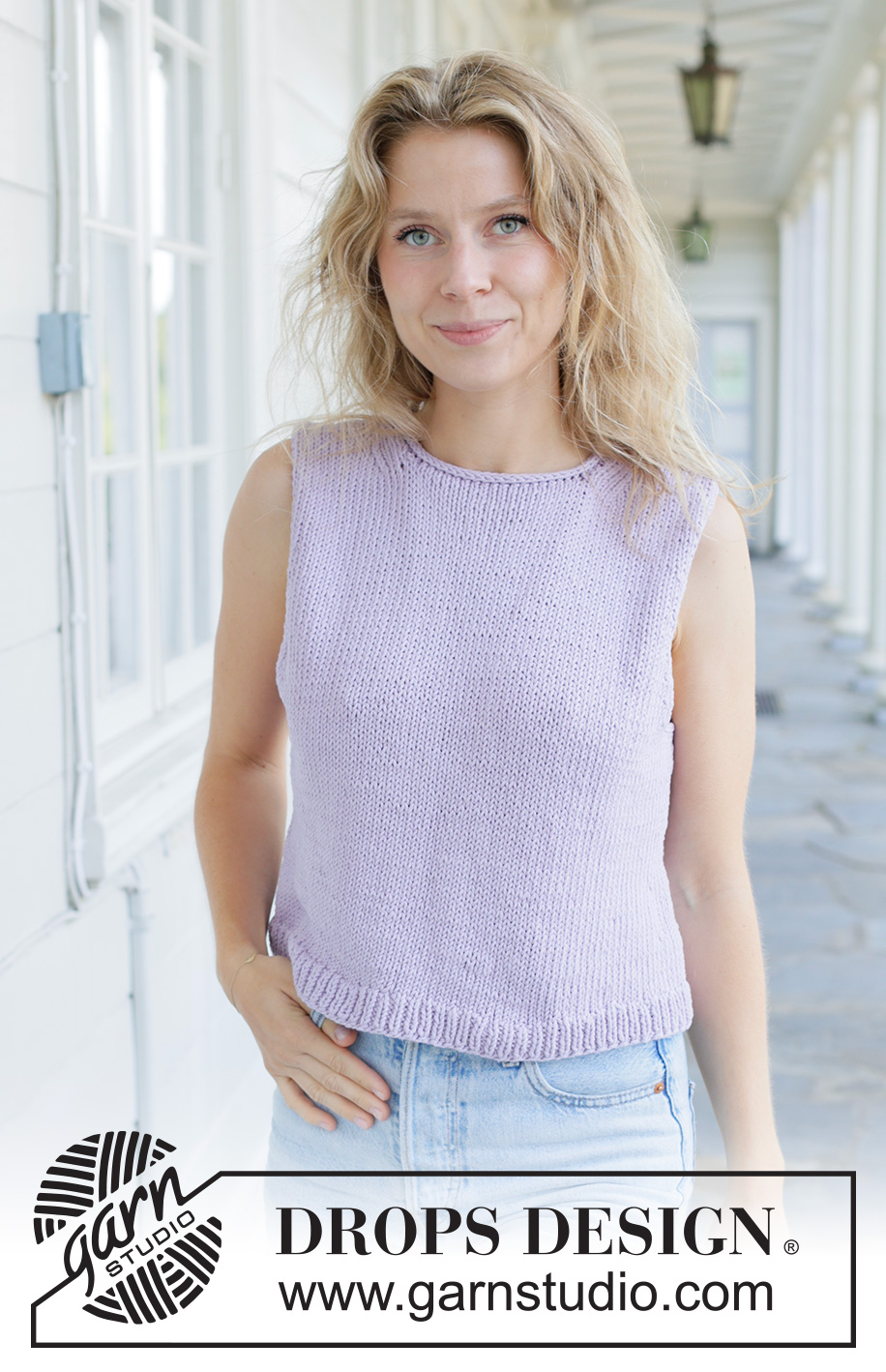 Lilac Bliss Top / DROPS 259-39 - Stickad topp i DROPS Paris. Arbetet stickas nerifrån och upp i slätstickning med i-cord. Storlek S - XXXL.