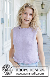 Lilac Bliss Top / DROPS 259-39 - Stickad topp i DROPS Paris. Arbetet stickas nerifrån och upp i slätstickning med i-cord. Storlek S - XXXL.