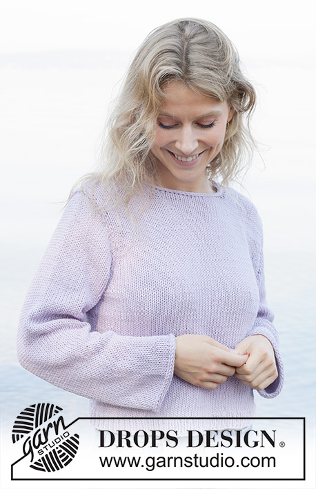 Lilac Bliss / DROPS 259-40 - Knitted jumper in DROPS Paris. The piece is worked bottom up with stocking stitch, I-cord and sewn-in sleeves. Sizes S - XXXL.