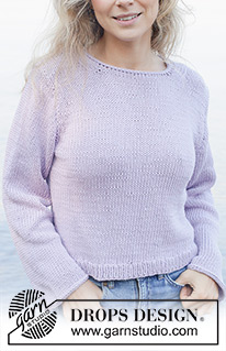 Lilac Bliss / DROPS 259-40 - Knitted jumper in DROPS Paris. The piece is worked bottom up with stocking stitch, I-cord and sewn-in sleeves. Sizes S - XXXL.