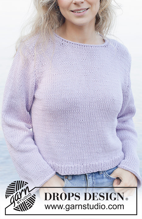 Lilac Bliss / DROPS 259-40 - Knitted jumper in DROPS Paris. The piece is worked bottom up with stocking stitch, I-cord and sewn-in sleeves. Sizes S - XXXL.