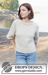 Misty Hill / DROPS 259-43 - Ylhäältä alas neulottu pusero DROPS Soft Tweed- ja DROPS Kid-Silk -langoista. Työssä on raglanlinjat, sileää neuletta ja lyhyet hihat. Koot S - XXXL.
