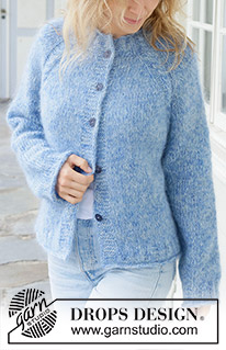 Frosted Sky Cardigan / DROPS 259-6 - Cardigan lavorato ai ferri in 4 capi di DROPS Kid-Silk. Lavorato dall’alto in basso con raglan, trecce, bordi arrotolati e I-cord. Taglie S - XXXL.