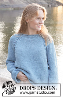 Tide Turn / DROPS 259-7 - Gebreide trui in DROPS Paris. Het werk wordt van boven naar beneden gebreid met tricotsteek, raglan, kabels en rolranden. Maten XS - XXL.
