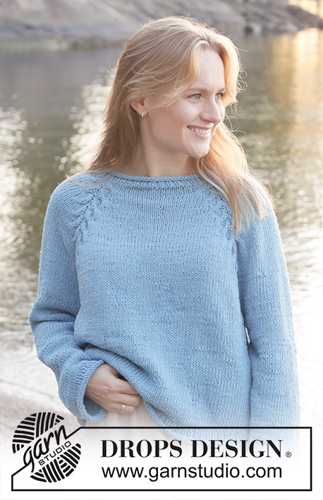 Tide Turn / DROPS 259-7 - Gebreide trui in DROPS Paris. Het werk wordt van boven naar beneden gebreid met tricotsteek, raglan, kabels en rolranden. Maten XS - XXL.