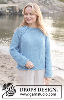 Tide Turn / DROPS 259-7 - Gebreide trui in DROPS Paris. Het werk wordt van boven naar beneden gebreid met tricotsteek, raglan, kabels en rolranden. Maten XS - XXL.
