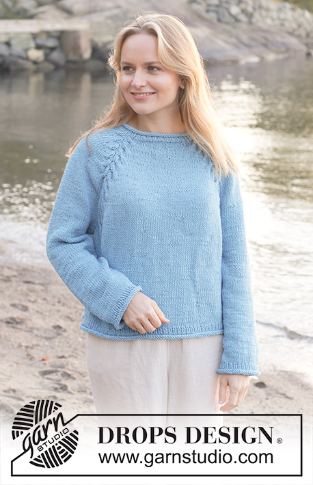 Tide Turn / DROPS 259-7 - Gebreide trui in DROPS Paris. Het werk wordt van boven naar beneden gebreid met tricotsteek, raglan, kabels en rolranden. Maten XS - XXL.