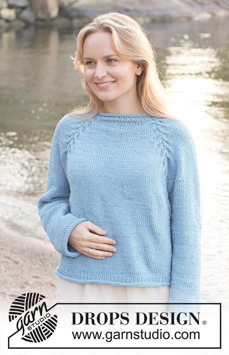 Tide Turn / DROPS 259-7 - Gebreide trui in DROPS Paris. Het werk wordt van boven naar beneden gebreid met tricotsteek, raglan, kabels en rolranden. Maten XS - XXL.