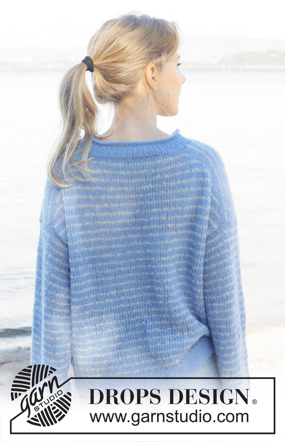 Neptune Rings / DROPS 259-8 - Knitted jumper in DROPS Brushed Alpaca Silk. The piece is worked top down with diagonal/European shoulders, stripes and rolled neck. Sizes S - XXXL.