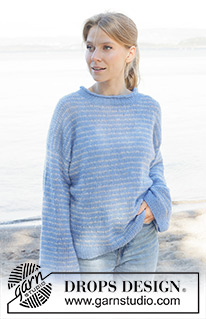 Neptune Rings / DROPS 259-8 - Knitted jumper in DROPS Brushed Alpaca Silk. The piece is worked top down with diagonal/European shoulders, stripes and rolled neck. Sizes S - XXXL.