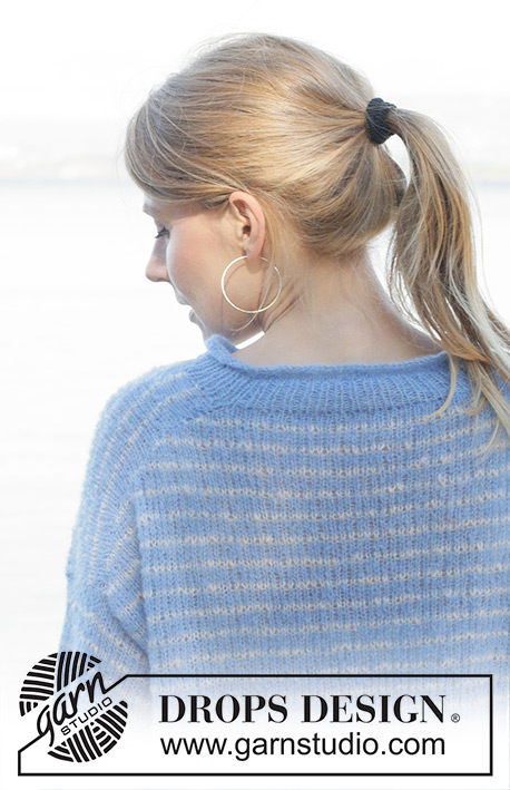 Neptune Rings / DROPS 259-8 - Knitted jumper in DROPS Brushed Alpaca Silk. The piece is worked top down with diagonal/European shoulders, stripes and rolled neck. Sizes S - XXXL.