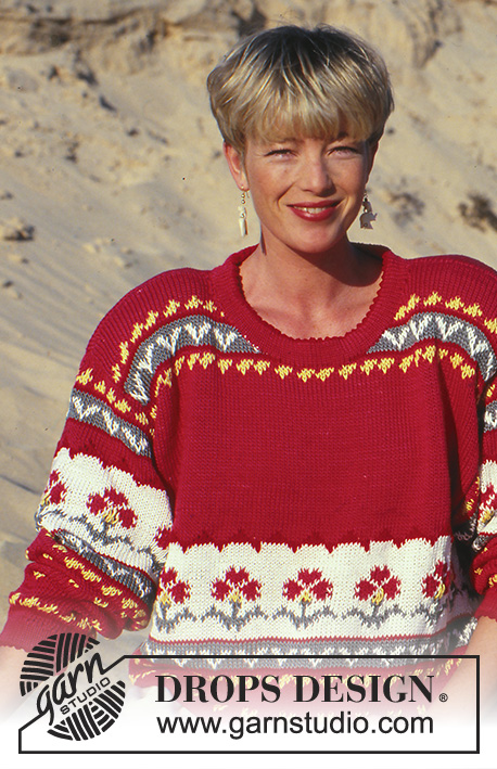 Blooming Red / DROPS 26-2 - Bluse i Muskat med kløverblomster