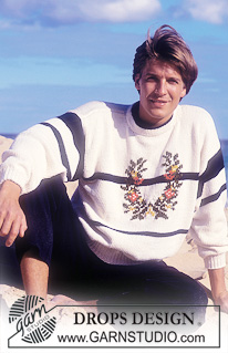 DROPS 26-4 - DROPS jumper with stripes and flower motif in “Paris”. Ladies or Men’s size. Size S – L.