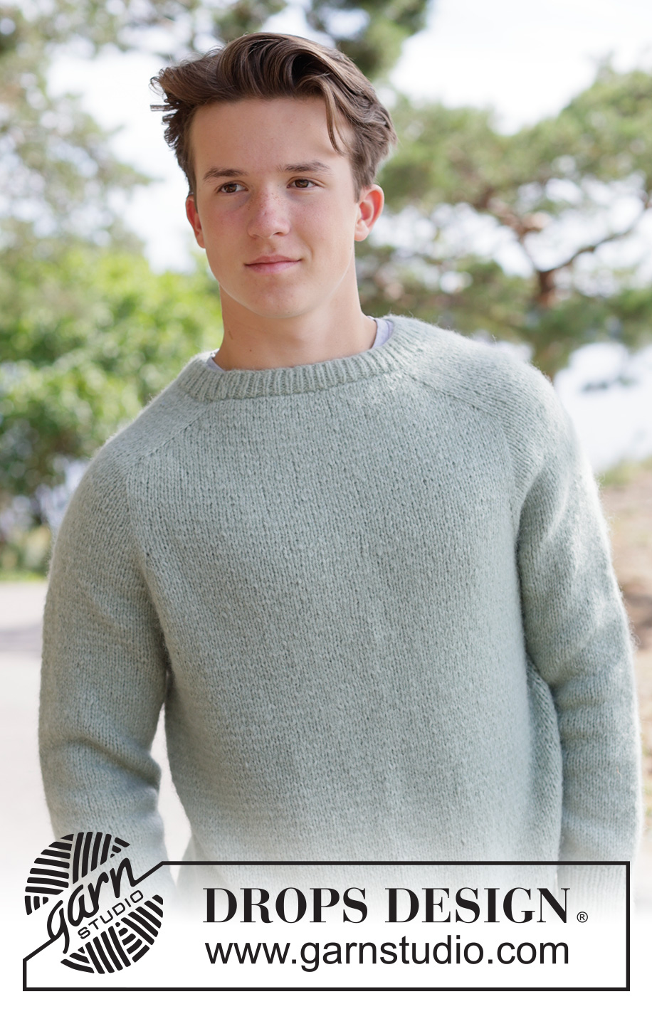 Sage Whisper Sweater / DROPS 260-1 - Knitted sweater for men in DROPS Air. Piece is knitted top down in stockinette stitch with saddle shoulders. Size XS – XXXL.