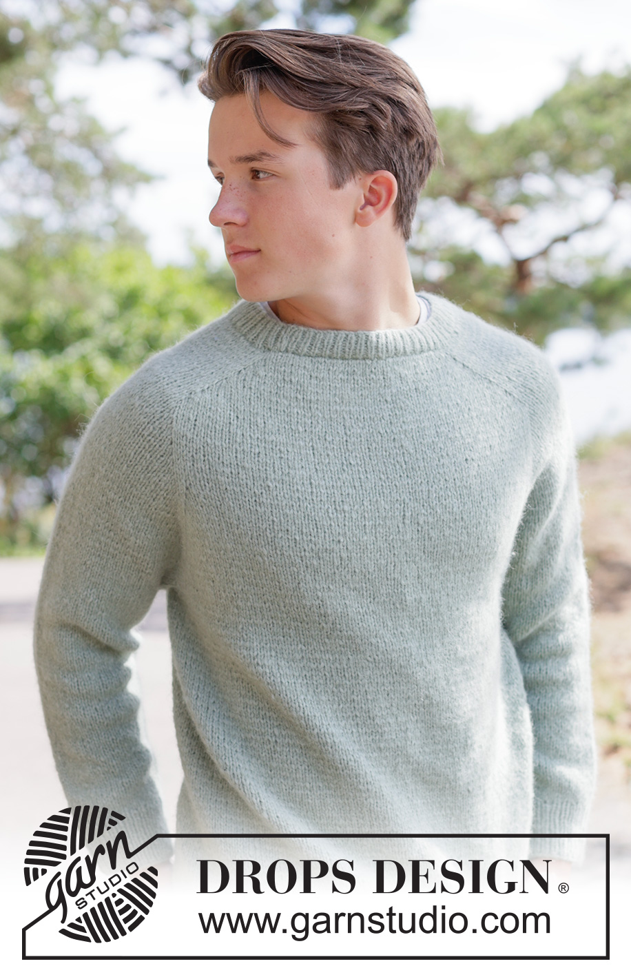 Sage Whisper Sweater / DROPS 260-1 - Knitted sweater for men in DROPS Air. Piece is knitted top down in stockinette stitch with saddle shoulders. Size XS – XXXL.