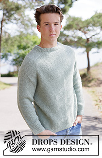 Sage Whisper Sweater / DROPS 260-1 - Knitted sweater for men in DROPS Air. Piece is knitted top down in stockinette stitch with saddle shoulders. Size XS – XXXL.