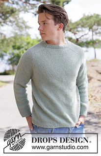 Sage Whisper Sweater / DROPS 260-1 - Knitted sweater for men in DROPS Air. Piece is knitted top down in stockinette stitch with saddle shoulders. Size XS – XXXL.