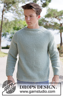 Sage Whisper Sweater / DROPS 260-1 - Knitted sweater for men in DROPS Air. Piece is knitted top down in stockinette stitch with saddle shoulders. Size XS – XXXL.