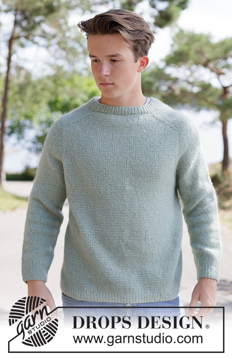 Sage Whisper Sweater / DROPS 260-1 - Knitted sweater for men in DROPS Air. Piece is knitted top down in stockinette stitch with saddle shoulders. Size XS – XXXL.