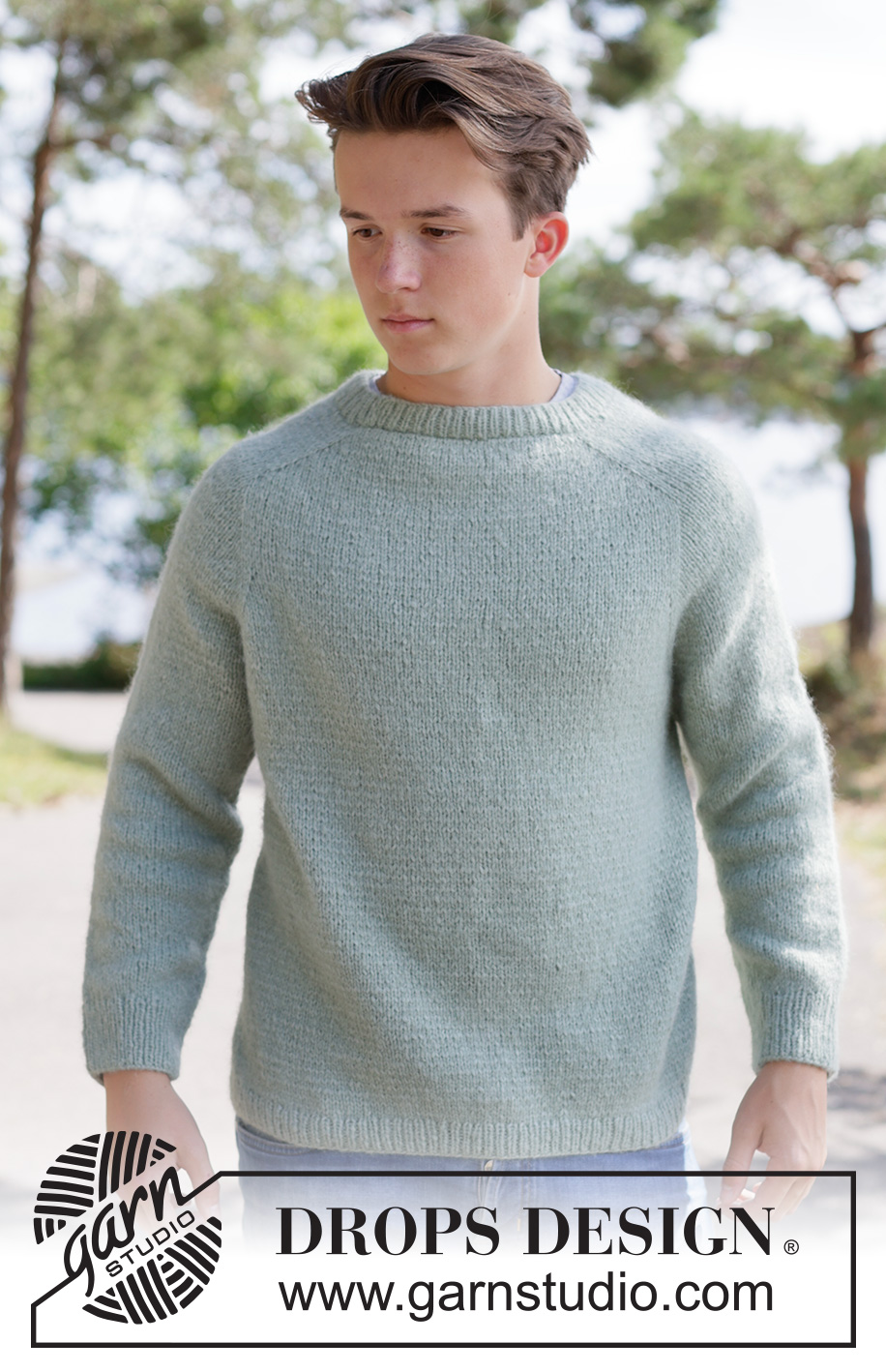 Sage Whisper Sweater / DROPS 260-1 - Knitted sweater for men in DROPS Air. Piece is knitted top down in stockinette stitch with saddle shoulders. Size XS – XXXL.
