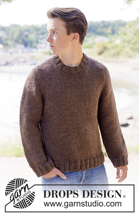 Earthbound Sweater / DROPS 260-11 - Knitted jumper for men in DROPS Andes or DROPS Snow. Piece is knitted top down in stocking stitch with European yoke. Size XS – XXXL.