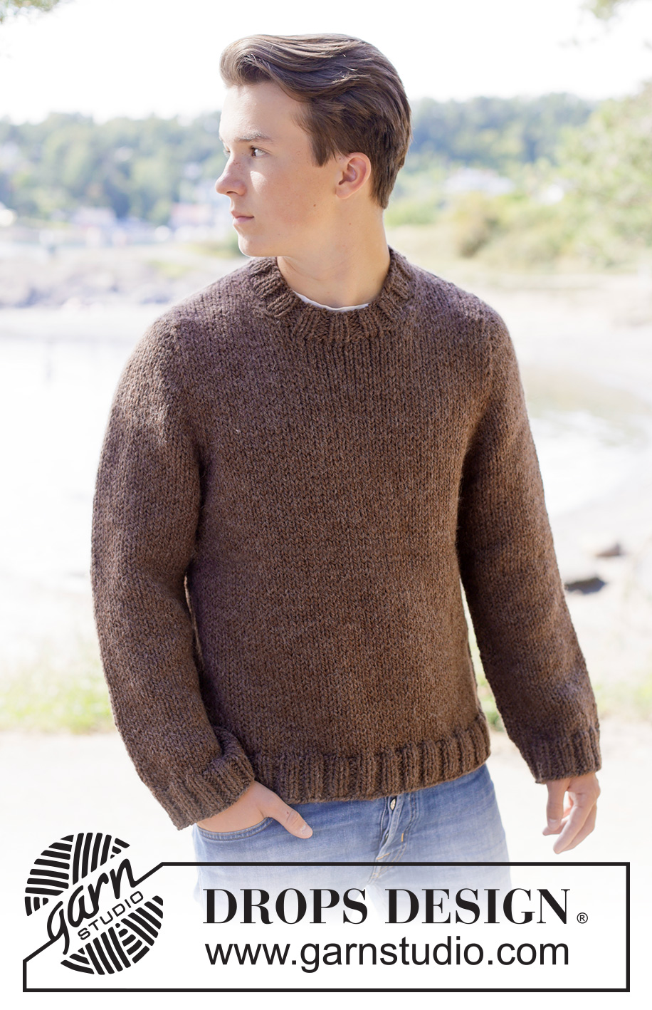 Earthbound Sweater / DROPS 260-11 - Knitted jumper for men in DROPS Andes or DROPS Snow. Piece is knitted top down in stocking stitch with European yoke. Size XS – XXXL.