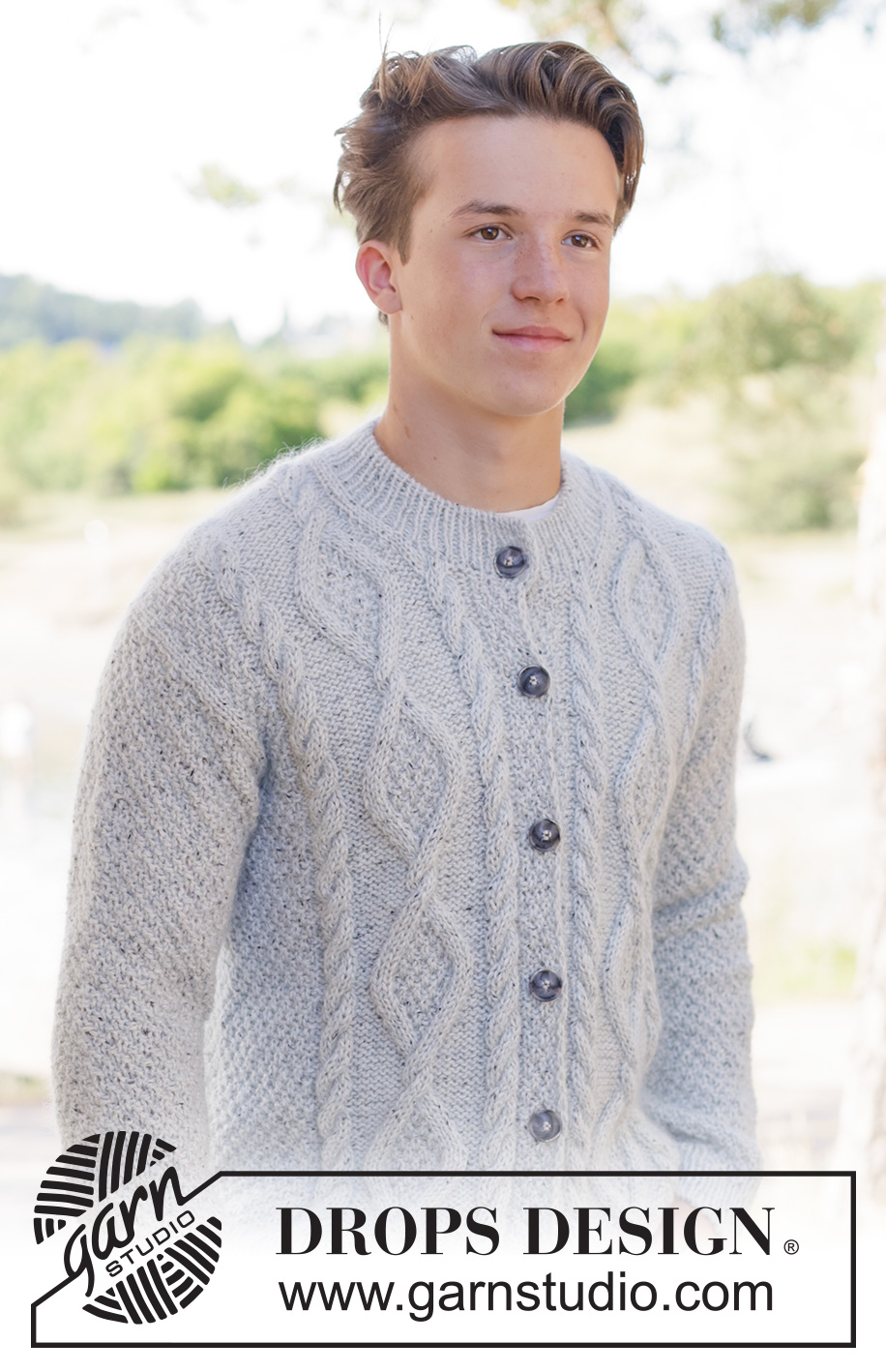 Stone Veil Cardigan / DROPS 260-15 - Gilet tricoté de haut en bas, pour homme, en DROPS Soft Tweed et en DROPS Kid-Silk. Se tricote avec épaules biaisées / épaules européennes, point de blé et I-cord. Du S au XXXL