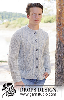 Stone Veil Cardigan / DROPS 260-15 - Gilet tricoté de haut en bas, pour homme, en DROPS Soft Tweed et en DROPS Kid-Silk. Se tricote avec épaules biaisées / épaules européennes, point de blé et I-cord. Du S au XXXL