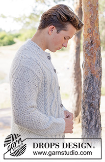 Stone Veil Cardigan / DROPS 260-15 - Gilet tricoté de haut en bas, pour homme, en DROPS Soft Tweed et en DROPS Kid-Silk. Se tricote avec épaules biaisées / épaules européennes, point de blé et I-cord. Du S au XXXL