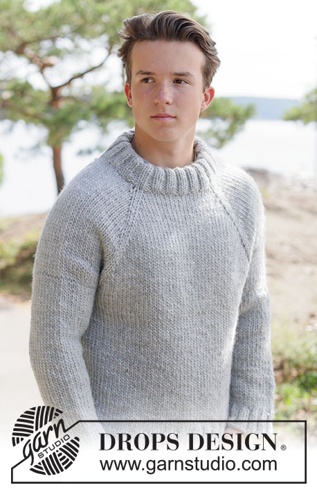 Cold Creek Sweater / DROPS 260-16 - Strikket bluse til herre i DROPS Snow eller DROPS Andes. Arbejdet strikkes oppefra og ned i glatstrik med raglan og dobbelt halskant. Størrelse XS - XXXL.