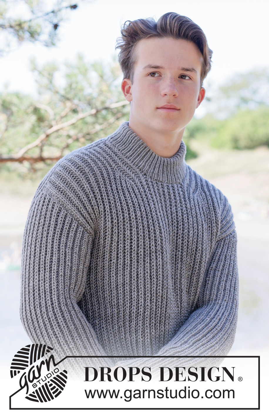 Rock Ridges / DROPS 260-21 - Knitted sweater for men in DROPS Big Merino. Piece is knitted top down with European shoulders / diagonal shoulders, English rib and double neck edge. Size XS – XXL.