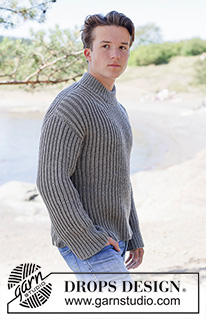 Rock Ridges / DROPS 260-21 - Knitted sweater for men in DROPS Big Merino. Piece is knitted top down with European shoulders / diagonal shoulders, English rib and double neck edge. Size XS – XXL.