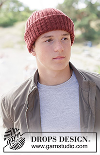 Berry Blaze Hat / DROPS 260-23 - Kötött sapka férfiaknak, DROPS Baby Merino fonalból. A darabot alulról felfelé irányban készítjük, bordás mintával.